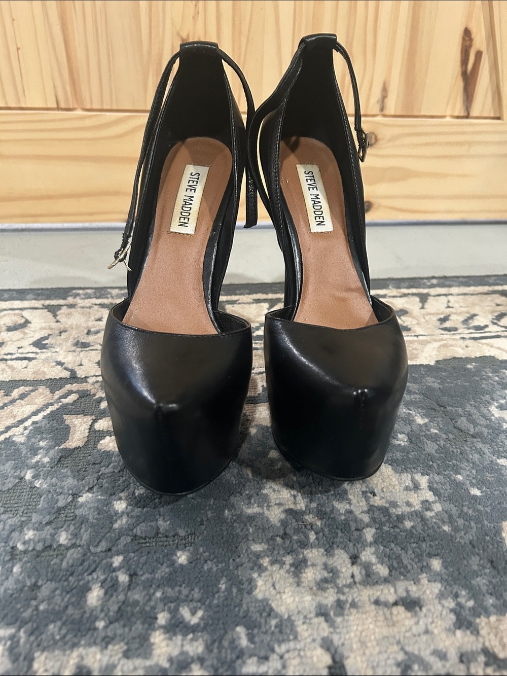 Steve Madden Black Platform Ankle-Strap Heels